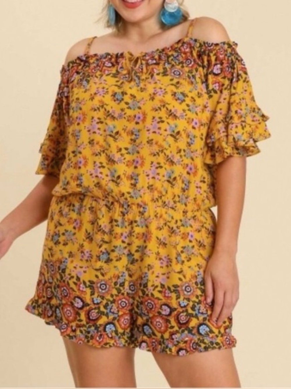 Umgee Yellow Floral Romper NWT